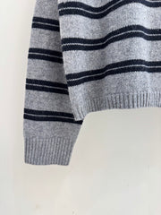 Monogram lettering crew neck knit cardigan