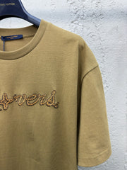 Lace-up letter embroidered short sleeves