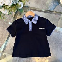 Short sleeve + pleated skirt suit