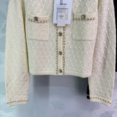 Chain-decorated round-neck cardigan