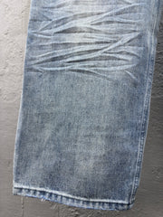 Drawstring washed wrinkled straight jeans