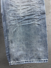 Drawstring washed wrinkled straight jeans