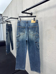 Embossed embossed denim trousers