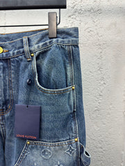 Embossed embossed denim trousers