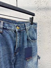 Embossed embossed denim trousers