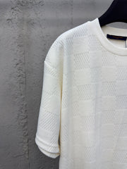 Checkerboard embroidered wool short sleeves