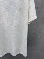 Checkerboard embroidered wool short sleeves