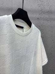 Checkerboard embroidered wool short sleeves