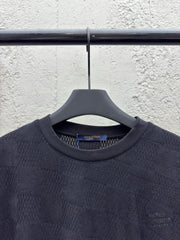 Checkerboard embroidered woolen short sleeves