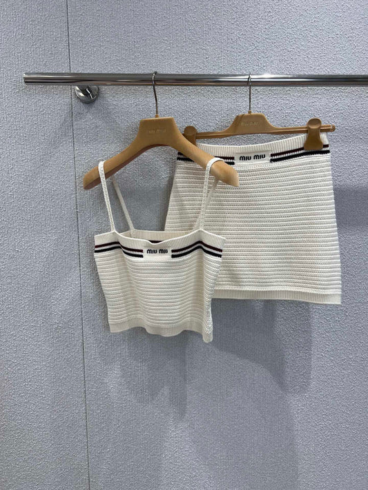 Knitted suspenders + skirt set