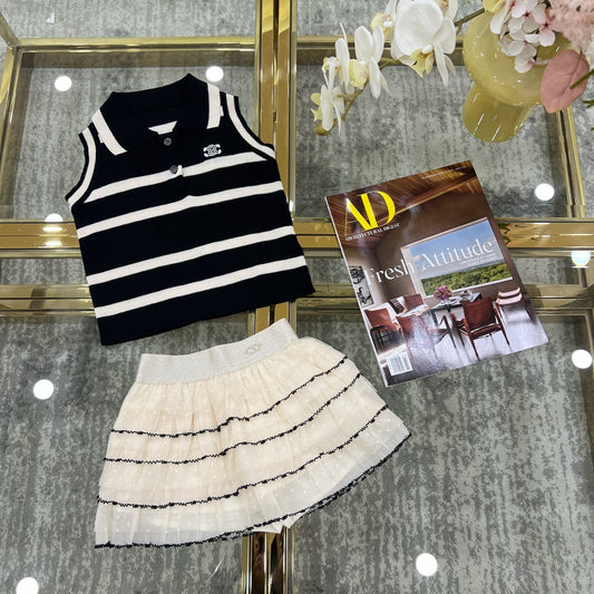 Ice silk knitted POLO vest ➕ Tutu skirt (pants skirt)