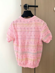 Breathable striped crew neck short sleeves