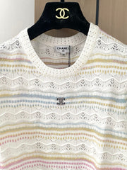 Breathable striped crew neck short sleeves