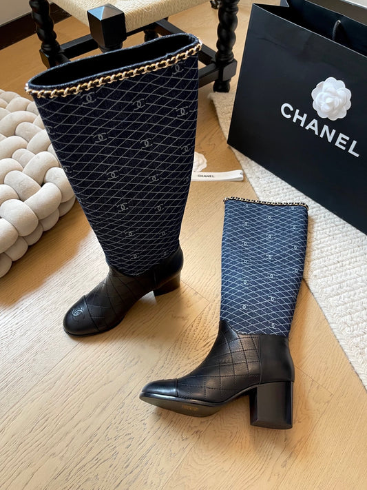 Chain block heel boots