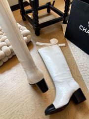 Chain leather chunky heel boots