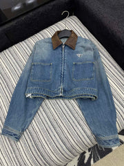 Leather-Patterned Denim Jacket