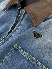 Leather-Patterned Denim Jacket