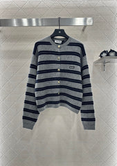 Striped knitted long-sleeved cardigan