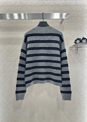 Striped knitted long-sleeved cardigan
