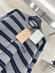 Striped knitted long-sleeved cardigan