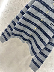 Striped knitted long-sleeved cardigan