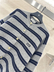 Striped knitted long-sleeved cardigan