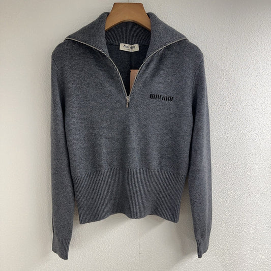 Military collar zippered half cardigan