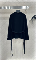 Contrast-Color Belted Knit Cardigan