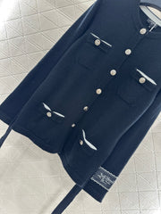 Contrast-Color Belted Knit Cardigan