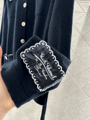 Contrast-Color Belted Knit Cardigan