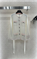 Contrast-Color Belted Knit Cardigan