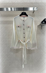 Contrast-Color Belted Knit Cardigan