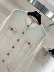 Contrast-Color Belted Knit Cardigan