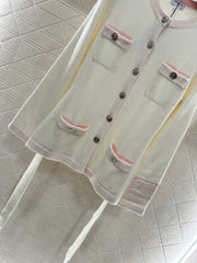 Contrast-Color Belted Knit Cardigan