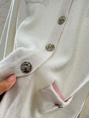 Contrast-Color Belted Knit Cardigan