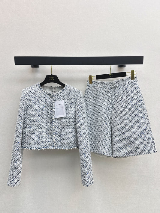 Beaded Silver Tweed Suit