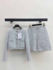 Beaded Silver Tweed Suit