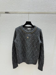 Diamond chain crewneck knit long-sleeved top