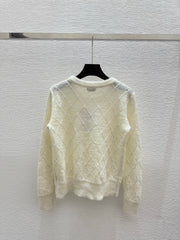 Diamond chain crewneck knit long-sleeved top