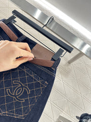 Belted Straight-Leg Denim Pants