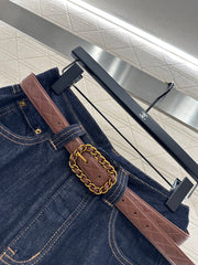 Belted Straight-Leg Denim Pants