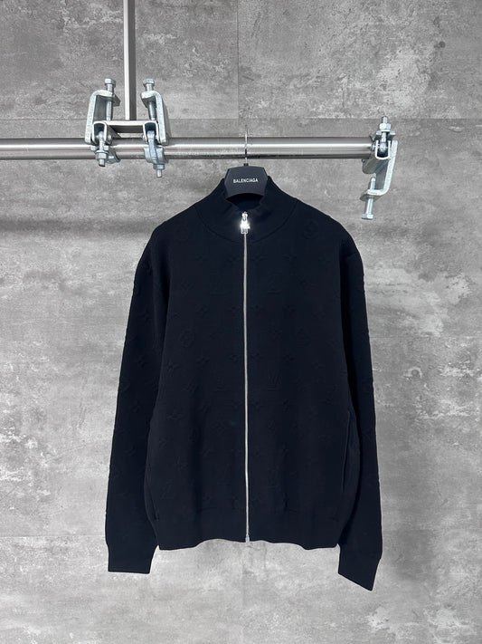 Embossed, stand-collar knitted jacket