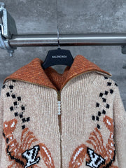 Lobster Patchwork Wool Knit Zipper Jacket