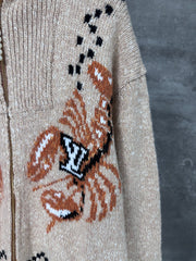 Lobster Patchwork Wool Knit Zipper Jacket