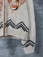 Lobster Patchwork Wool Knit Zipper Jacket