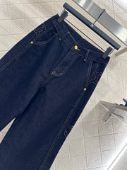 Embroidered lettering straight-leg denim trousers