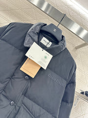 Leather-trimmed lapel down jacket