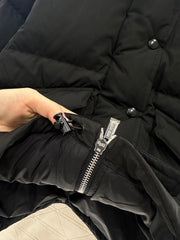 Leather-trimmed lapel down jacket
