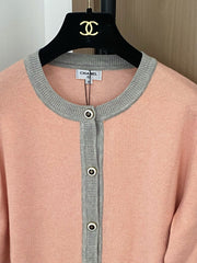 Colorblock crewneck knit long-sleeved cardigan