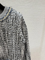 Jacquard beaded round neck knitted long sleeves